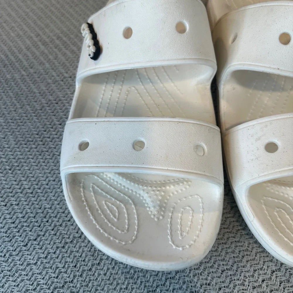 Crocs Classic Slide Sandals Mens 10 White Double Strap Comfortable Slip On Shoes